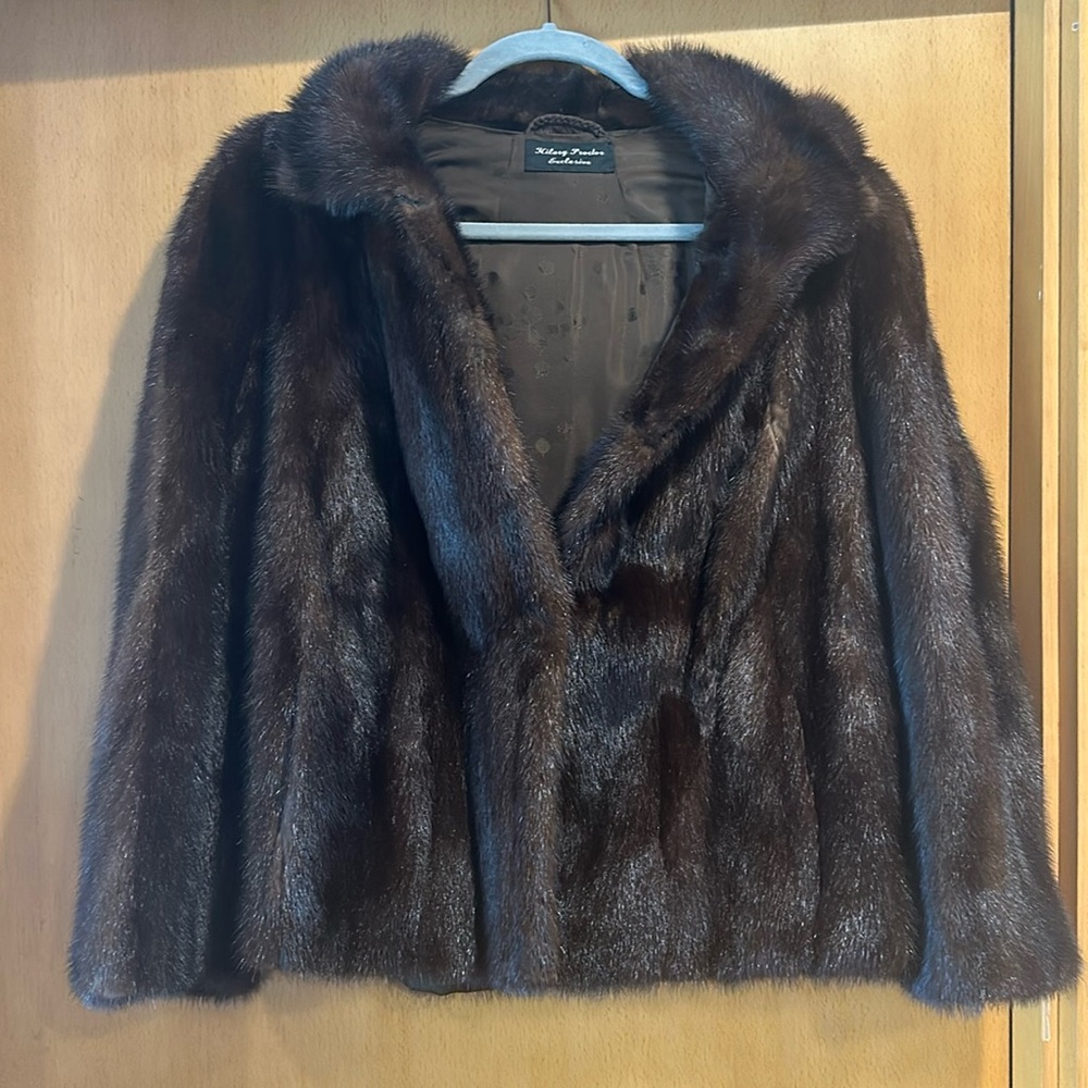 Mink fur coat with detachable mink fur hood, women’s sz S/M
